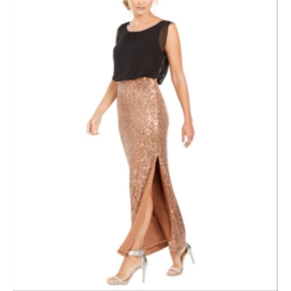 Calvin Klein Women's Sequined Blouson Gown Black Size 14